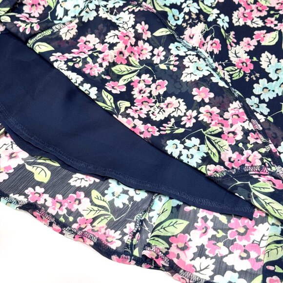 Vtg Y2K Sag Harbor Floral Flared Chiffon Skirt Elastic Waist Fairy Feminine Navy - Picture 8 of 14